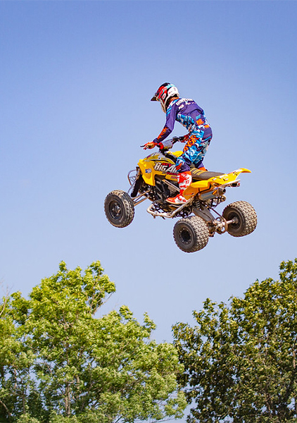 A four-wheeler takes flight.