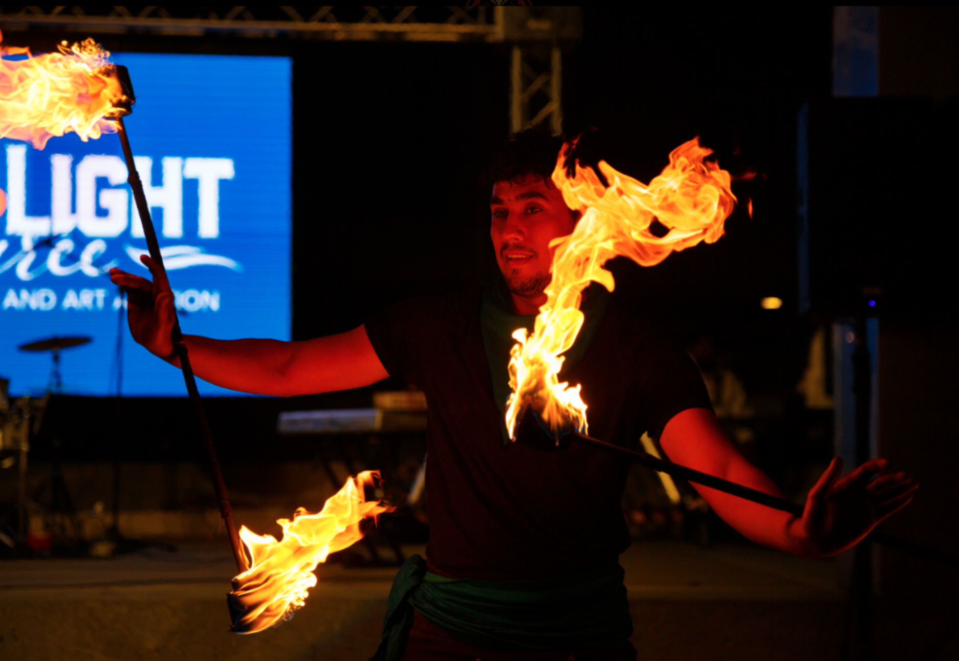 Man twirling fire